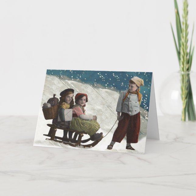 Vintage Kinder Rodelbahn Weihnachten Winter (Vorderseite)