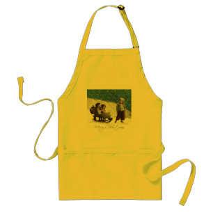 Vintage Kinder Rodelbahn Weihnachten Winter Schürze