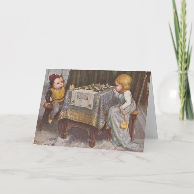Vintage Kinder Schachspielkarte Karte (Vorderseite)