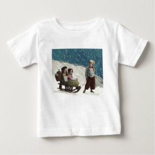 Vintage Kinder Schlittenfahren Weihnachten Winter Baby T-shirt