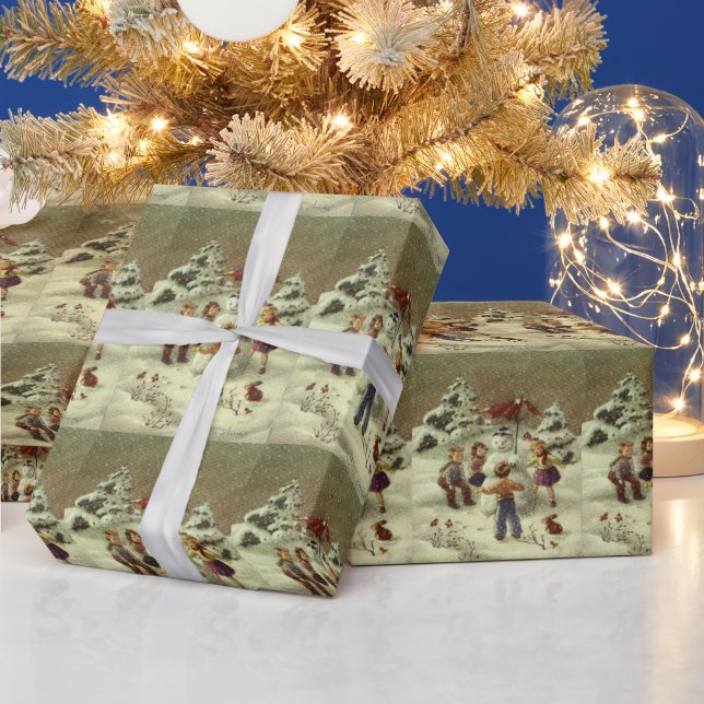 Vintage Kinder Schneemann Geschenkpapier (Feiertage)