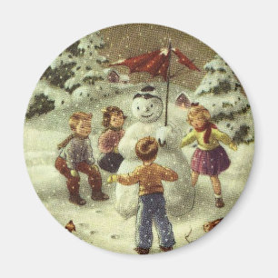 Vintage Kinder Schneemann Magnet