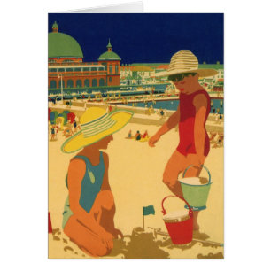 Vintage Kinder, Schwestern Familienurlaub am Stran