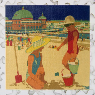 Vintage Kinder, Schwestern Familienurlaub am Stran Puzzle