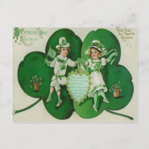 Vintage Kinder Shamrock Souvenir St. Patrick's Postkarte