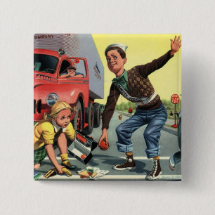 Vintage Kinder, Sicherheitspatrol hilft Mädchen Button