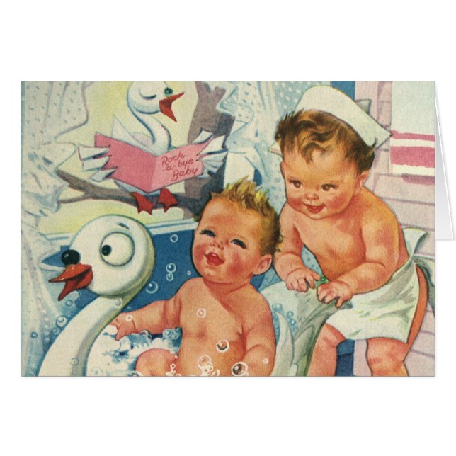 Vintage Kinder spielen Blasen in der Swan-Badewann (Vorderseite (Horizontal))