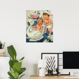 Vintage Kinder spielen Blasen in der Swan-Badewann Poster