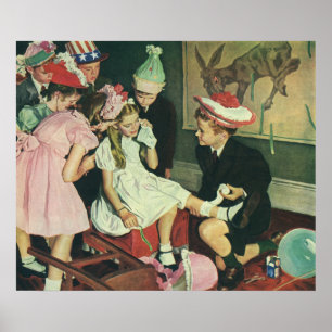 Vintage Kinder spielen Button auf dem Schwanz auf  Poster