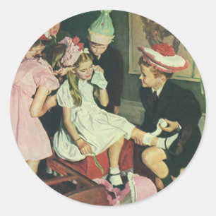 Vintage Kinder spielen Button auf dem Schwanz auf  Runder Aufkleber