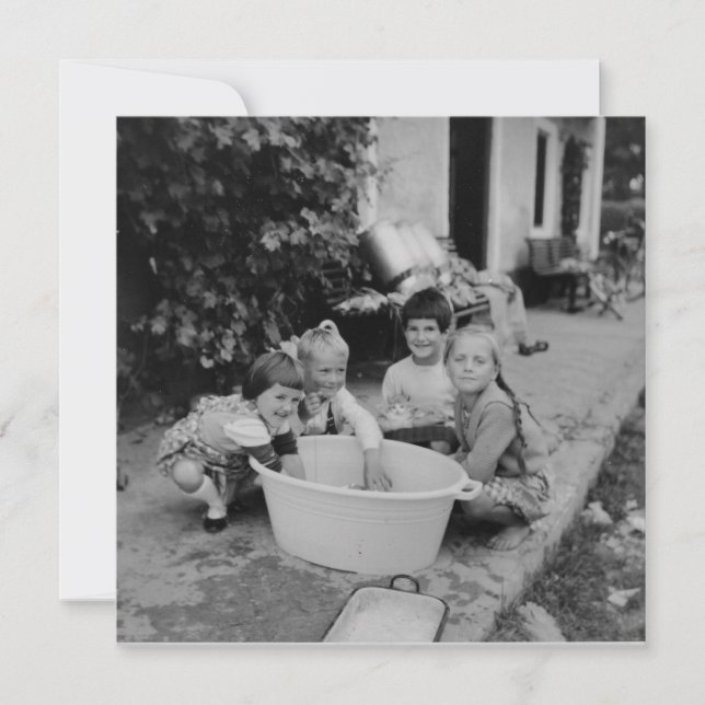 Vintage Kinder spielen Feiertagskarte (Vorderseite)