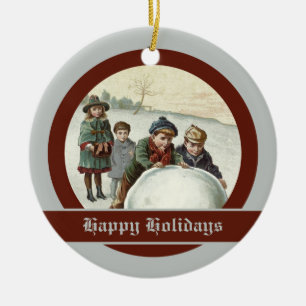 Vintage Kinder spielen im Winter Keramik Ornament