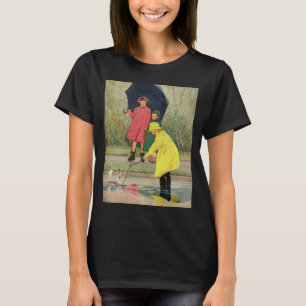 Vintage Kinder spielen in Pfützen "Ein regnerische T-Shirt