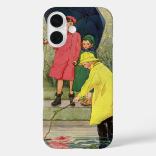 Vintage Kinder spielen in Puddles "A Rainy Day" iPhone 16 Hülle