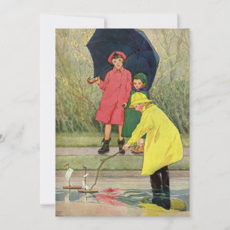Vintage Kinder spielen in Puddles "A Rainy Day" Einladung