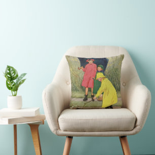 Vintage Kinder spielen in Puddles "A Rainy Day" Kissen