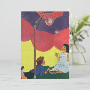 Vintage Kinder spielen Mädchen und Jungen blasen B