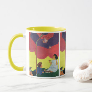 Vintage Kinder spielen Mädchen und Jungen blasen B Tasse