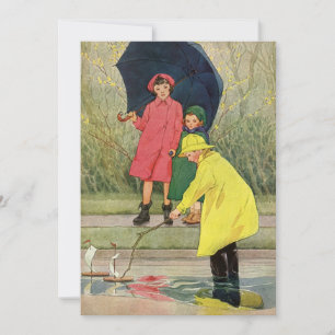Vintage Kinder spielen Puddles Toyota Rain