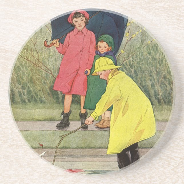 Vintage Kinder spielen Puddles Toyota Rain Getränkeuntersetzer (Vorne)