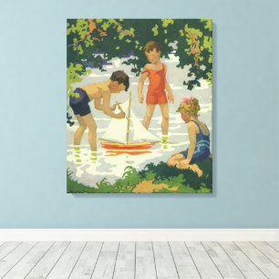 Vintage Kinder Spielzeug Sailboats Sommerteich Leinwanddruck