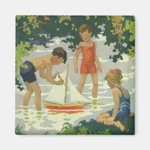 Vintage Kinder Spielzeug Sailboats Sommerteich Magnet