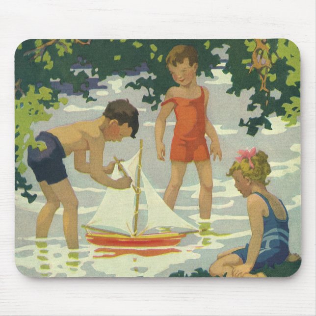 Vintage Kinder Spielzeug Sailboats Sommerteich Mousepad (Vorne)