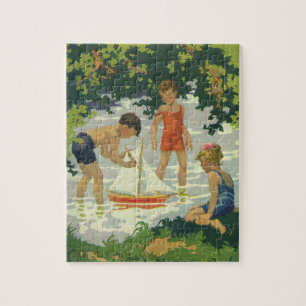 Vintage Kinder Spielzeug Sailboats Sommerteich Puzzle