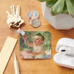 Vintage Kinder, süßes Baby Mädchen auf einer rosa  Schlüsselanhänger