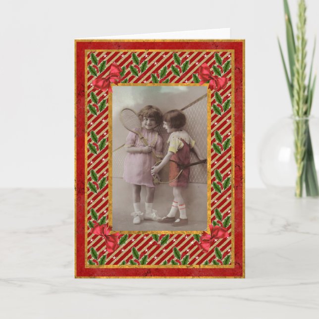 Vintage Kinder Tennis Weihnachtskarte Feiertagskarte (Vorderseite)