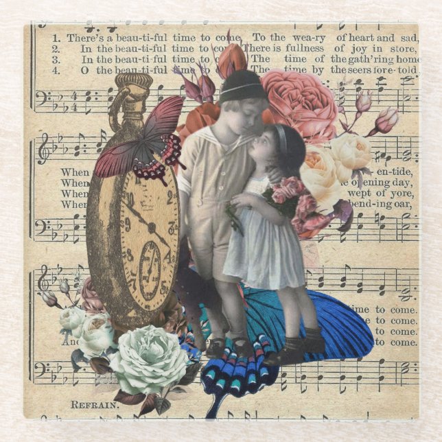 Vintage Kinder und Blumenkollektion Glasuntersetzer (Vorderseite)