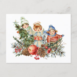 Vintage Kinder und der Engel des Weihnachtsfestes Feiertagspostkarte