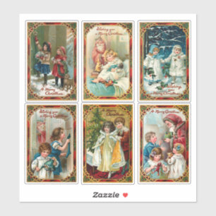 Vintage Kinder und der Weihnachtsmann Aufkleber