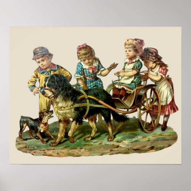 Vintage Kinder- und Hundewagen Poster (Vorne)