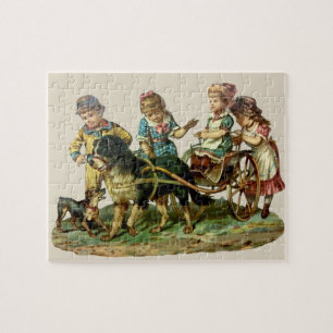 Vintage Kinder- und Hundewagen Puzzle