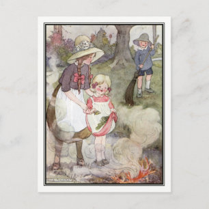 Vintage-Kinder verbrennen Blätter von Anne Anderso Postkarte