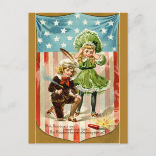 Vintage Kinder zünden eine Knallkörper Postkarte