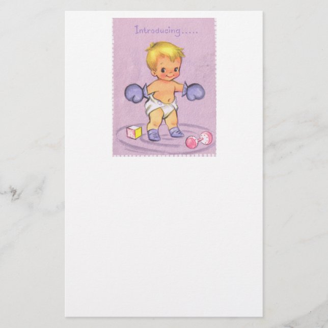 Vintage Kinderankündigung/Boxhandschuhe Briefpapier (Vorderseite)