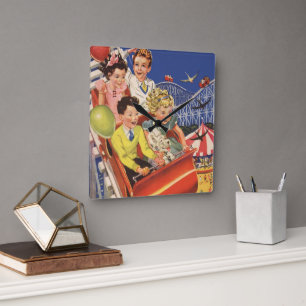 Vintage-Kinderballons Hund Achterbahnfahrt Quadratische Wanduhr