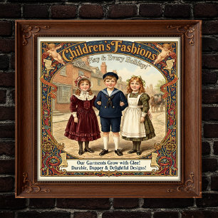Vintage Kinderbekleidungswerbung der 1890er Jahre Poster