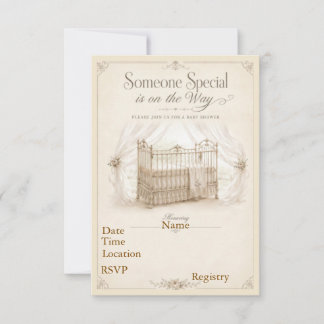 Vintage-Kinderbett-Baby-Shower-Einladungen Einladung