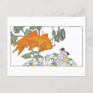Vintage-Kinderbuchillustration Goldfisch Postkarte