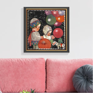 Vintage Kindergeburtstagsfeier, Luftballons und Sp Leinwanddruck