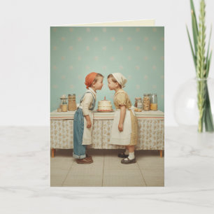 Vintage-Kindergeburtstagsküchenszene Karte