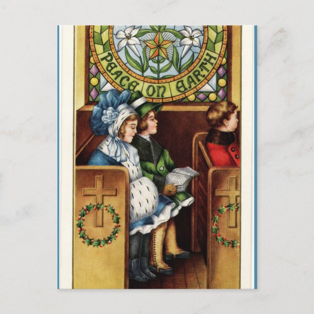 Vintage Kinderkirche Weltfrieden Weihnachten Postkarte (Vorderseite)