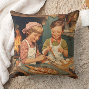 Vintage Kinderkochkunst Kissen