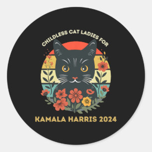 Vintage kinderlose Katzen Ladys for Kamala Harris Runder Aufkleber