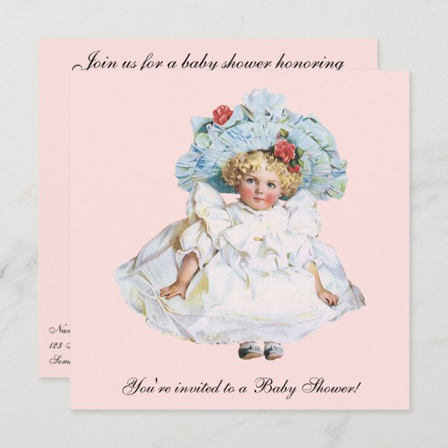 Vintage Kinderpuppe, Girl Baby Dusche Party Einladung (Vorne/Hinten)