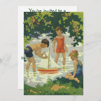 Vintage Kindersegelboot Geburtstagsparty Einladung