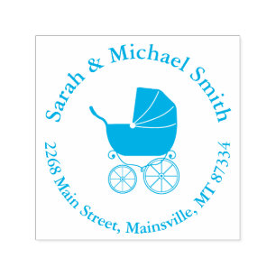 Vintage-Kinderwagen-Baby-Party Elegantes Blau Jung Permastempel